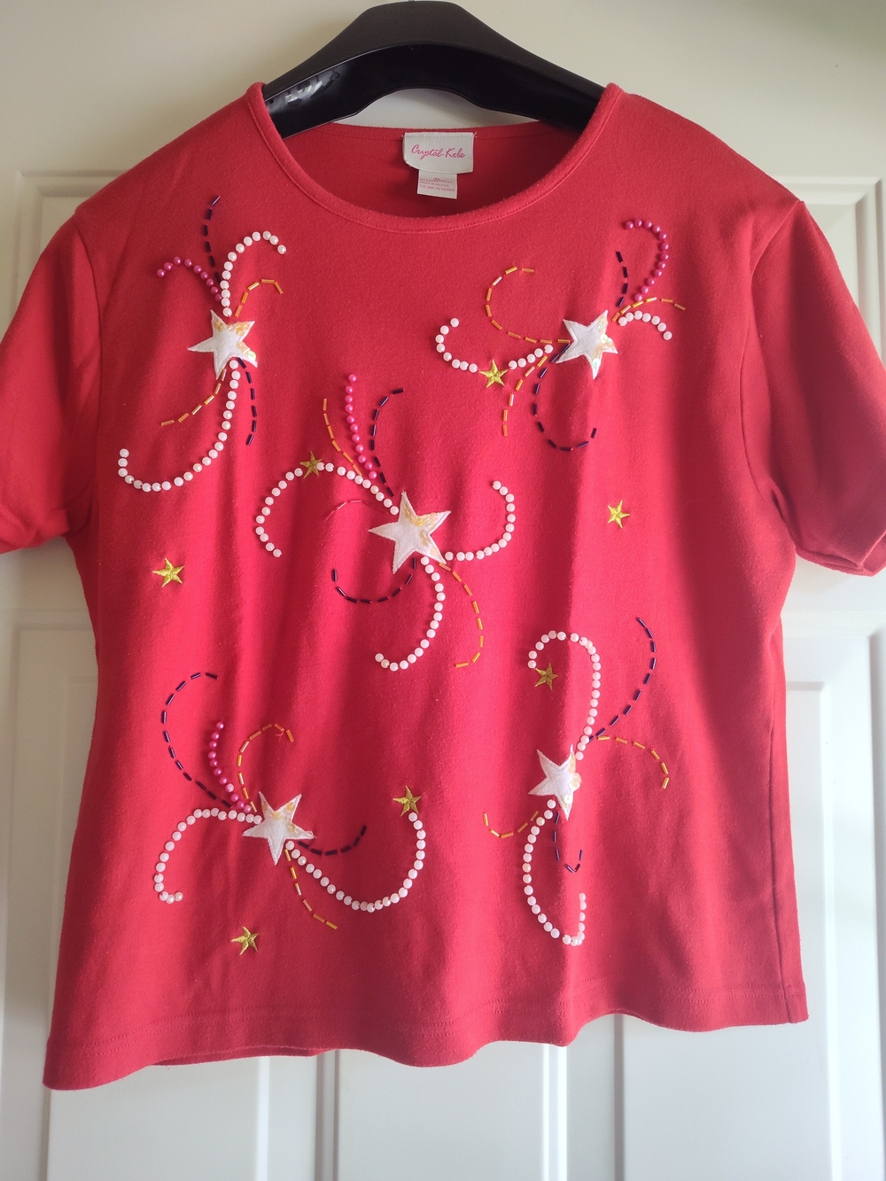 Women's Crystal Kobe Patriotic Red Tee Shirt  Size XL Bust: 40-42"